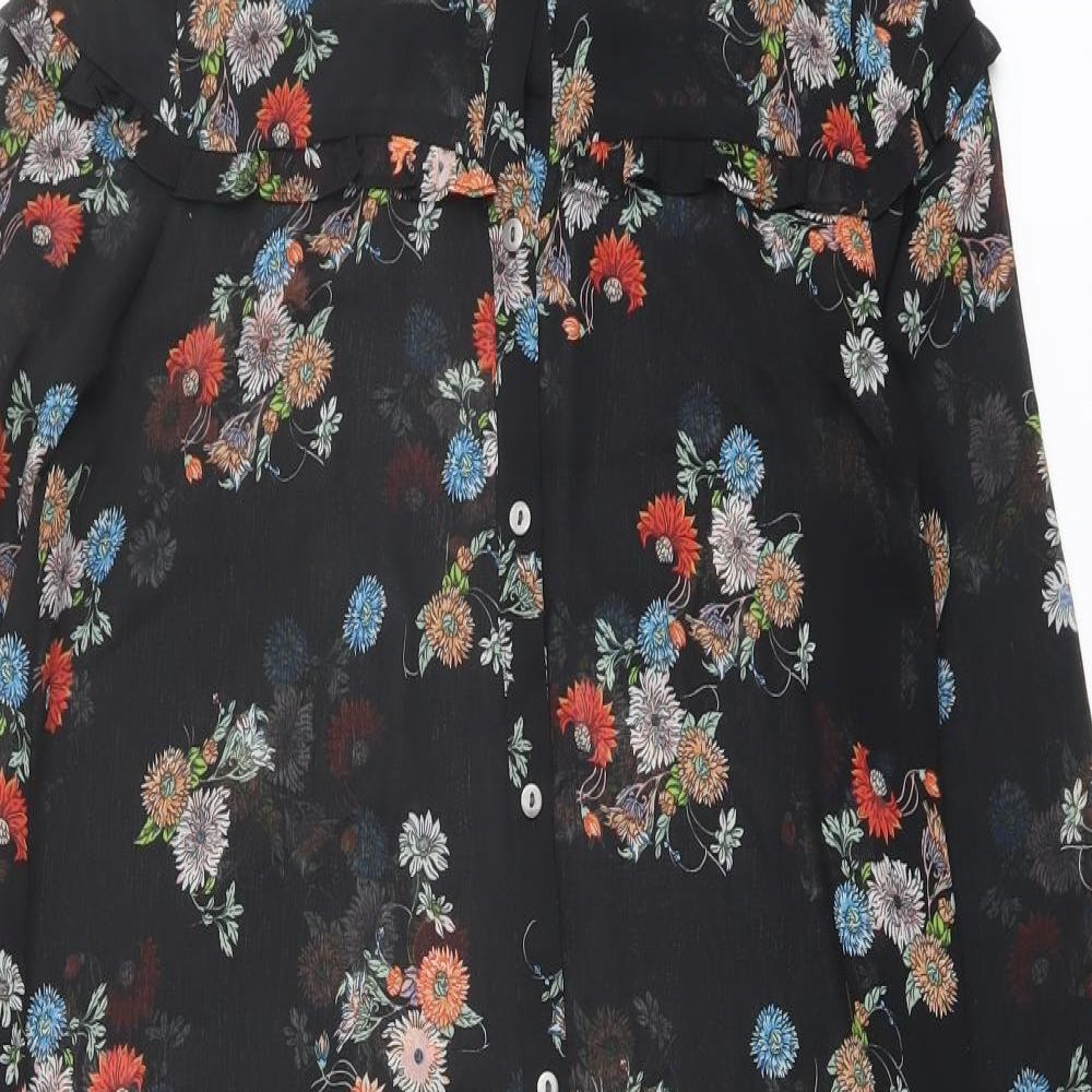 EDC Womens Black Floral Polyester Shirt Dress Size S Collared Button