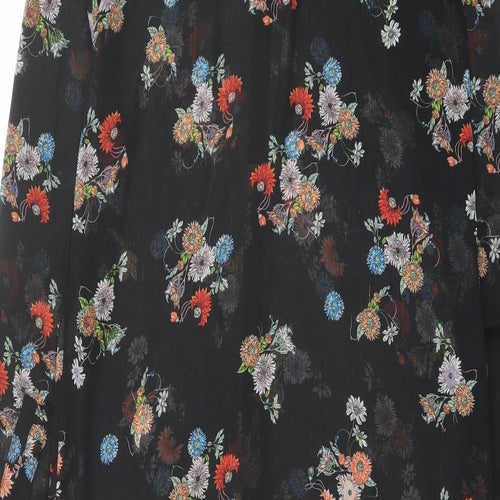 EDC Womens Black Floral Polyester Shirt Dress Size S Collared Button