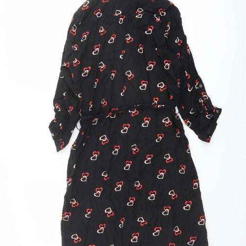 Dorothy Perkins Womens Black Geometric Polyester Shirt Dress Size 8 Collared Button - Heart Print