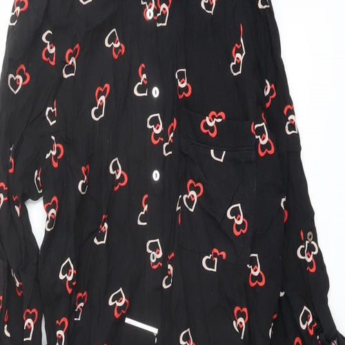 Dorothy Perkins Womens Black Geometric Polyester Shirt Dress Size 8 Collared Button - Heart Print