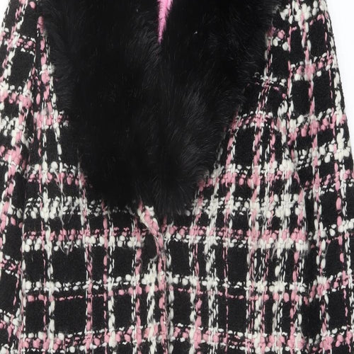 Linea Womens Black Geometric Overcoat Coat Size 10 Button