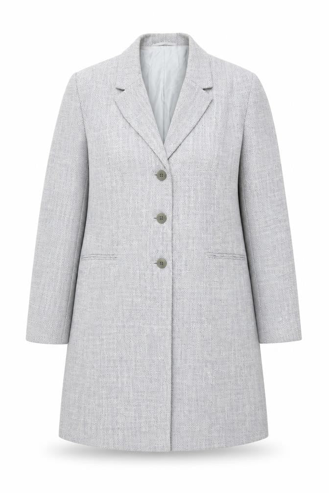 Front view of Precis women’s grey overcoat coat, size UK 14, button