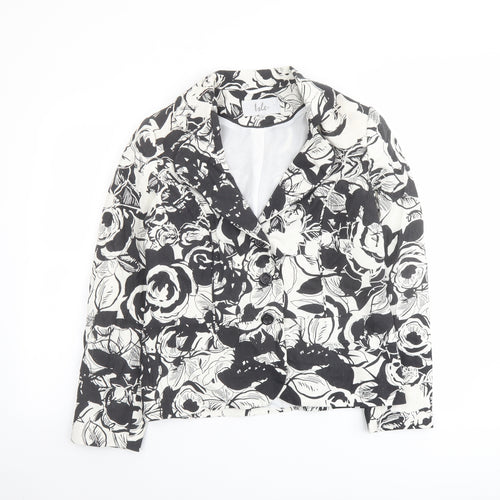 Isle Womens Black Floral Jacket Blazer Size 10 Button