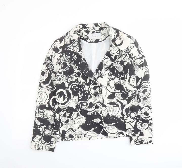 Isle Womens Black Floral Jacket Blazer Size 10 Button