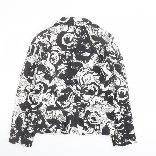Isle Womens Black Floral Jacket Blazer Size 10 Button
