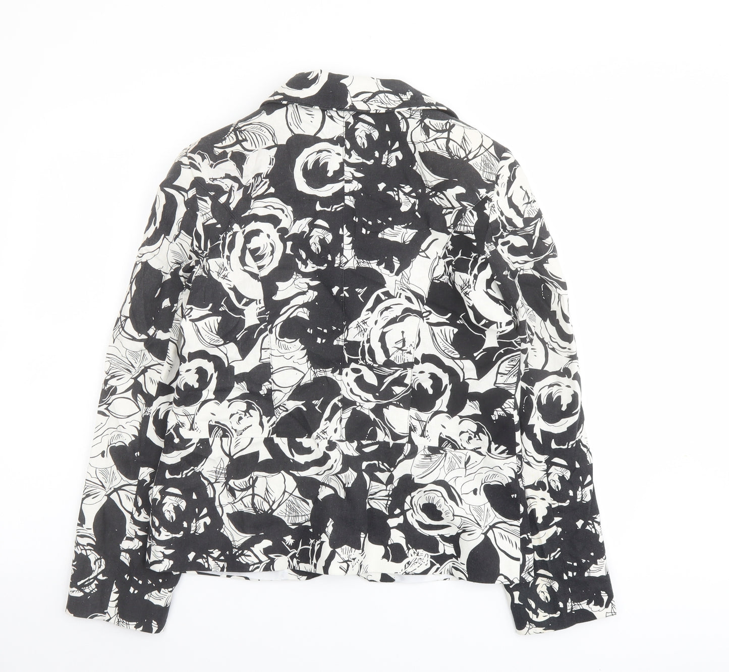 Isle Womens Black Floral Jacket Blazer Size 10 Button