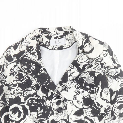 Isle Womens Black Floral Jacket Blazer Size 10 Button