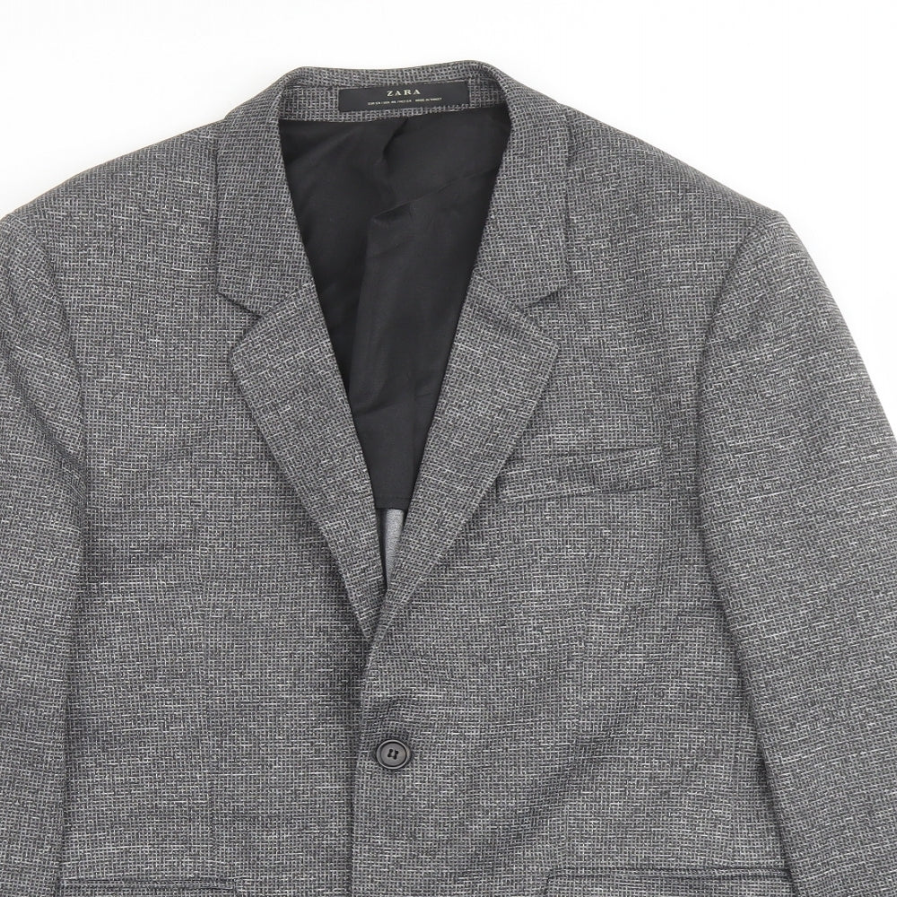 Zara Mens Grey Polyester Jacket Suit Jacket Size 42 Regular
