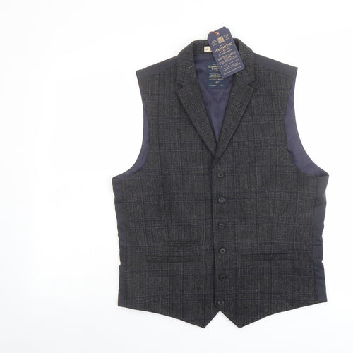 Hammond Mens Blue Plaid Polyester Jacket Suit Waistcoat Size 40 Regular