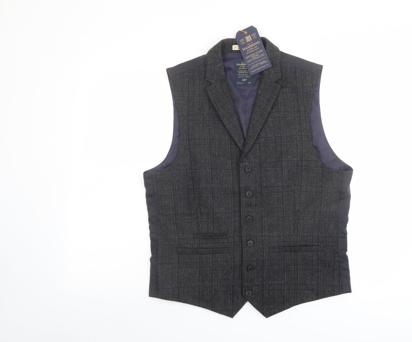 Hammond Mens Blue Plaid Polyester Jacket Suit Waistcoat Size 40 Regular