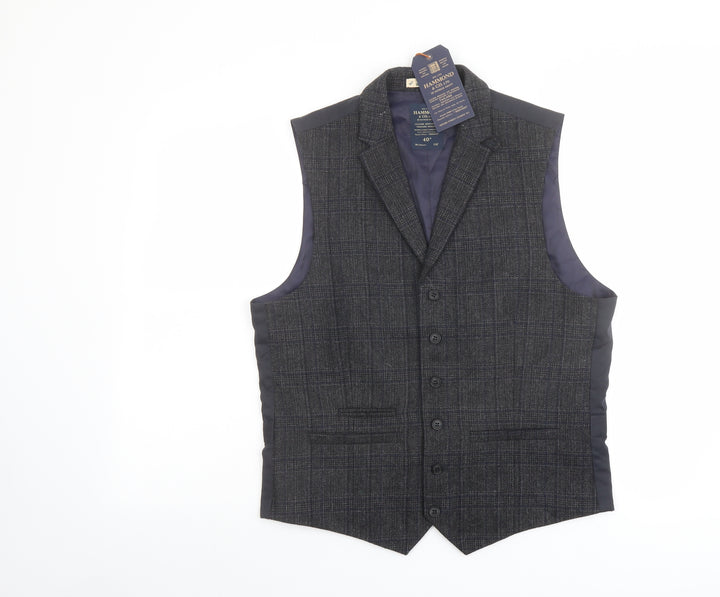 Hammond Mens Blue Plaid Polyester Jacket Suit Waistcoat Size 40 Regular