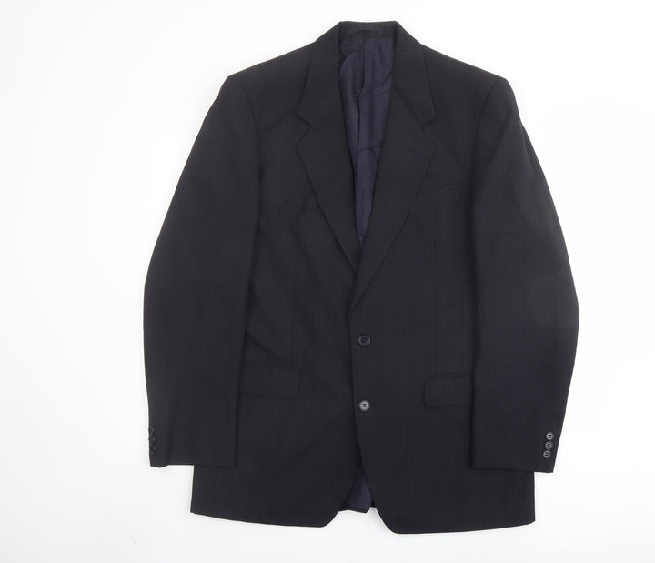 Marks and Spencer Mens Blue Striped Polyester Jacket Suit Jacket Size 40 Regular