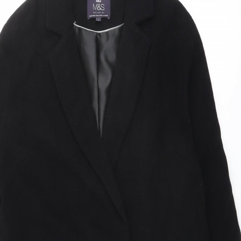 Marks and Spencer Womens Black Overcoat Coat Size 12 Button