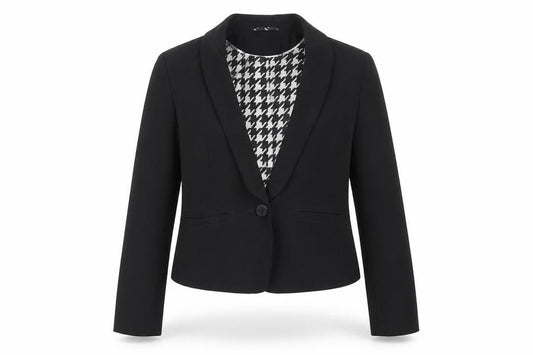 Front view of Marks & Spencer women’s black jacket blazer, size UK 10, button
