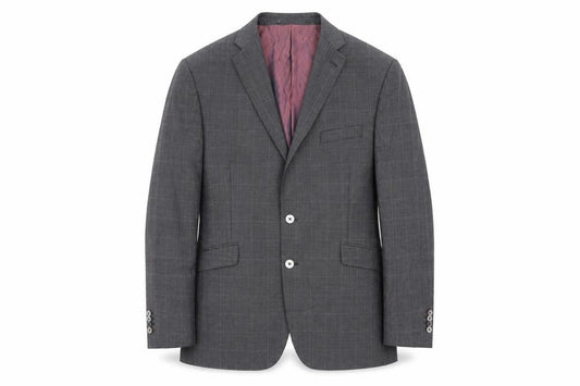 Front view of Norton Towndend men’s grey check polyester jacket suit jacket, size 46, regular