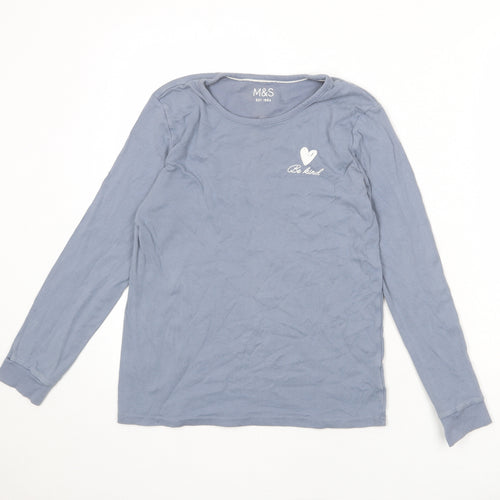 Marks and Spencer Girls Blue Cotton Basic T-Shirt Size 14-15 Years Round Neck Pullover - Be Kind