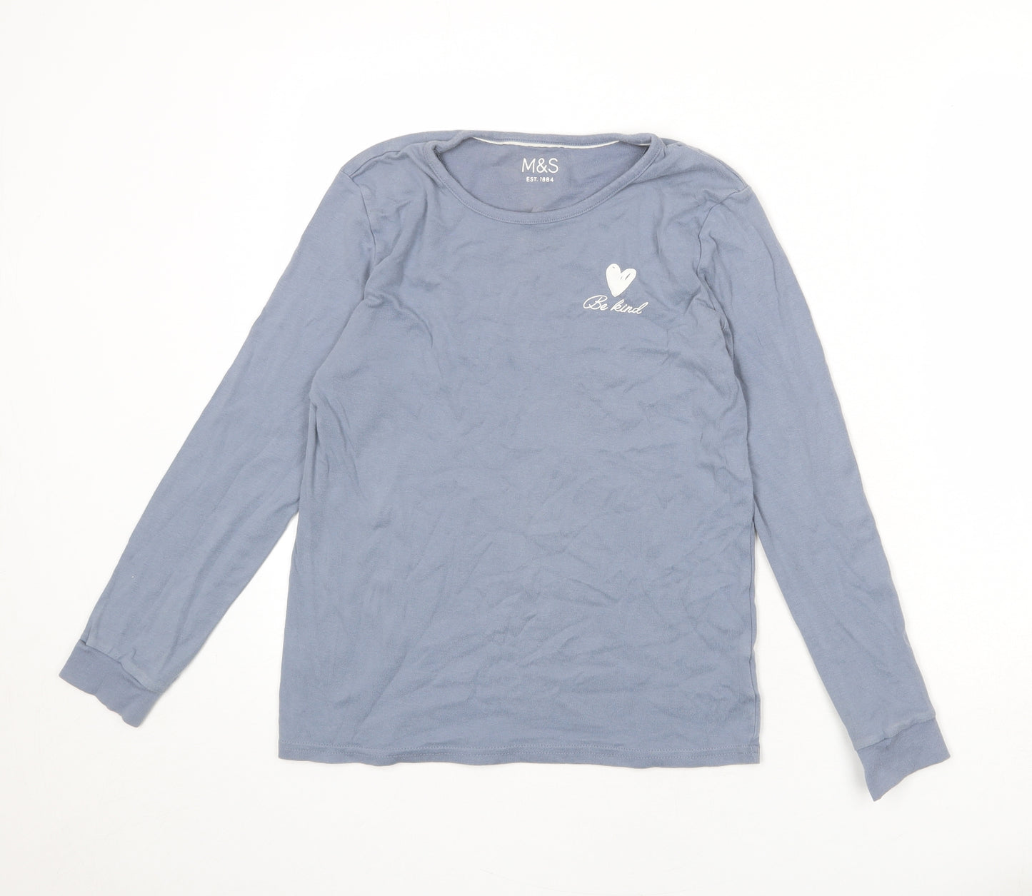 Marks and Spencer Girls Blue Cotton Basic T-Shirt Size 14-15 Years Round Neck Pullover - Be Kind