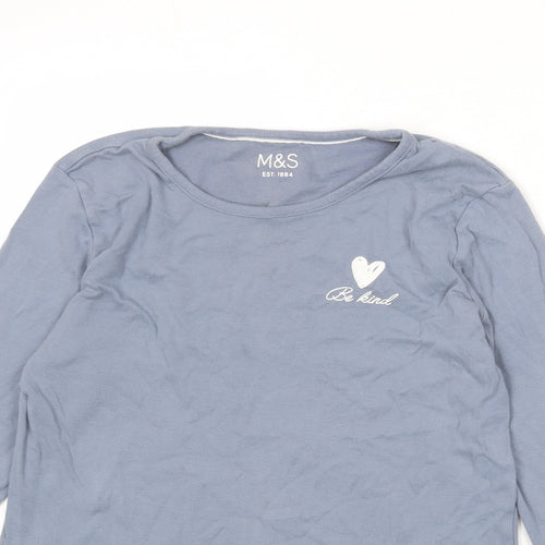 Marks and Spencer Girls Blue Cotton Basic T-Shirt Size 14-15 Years Round Neck Pullover - Be Kind