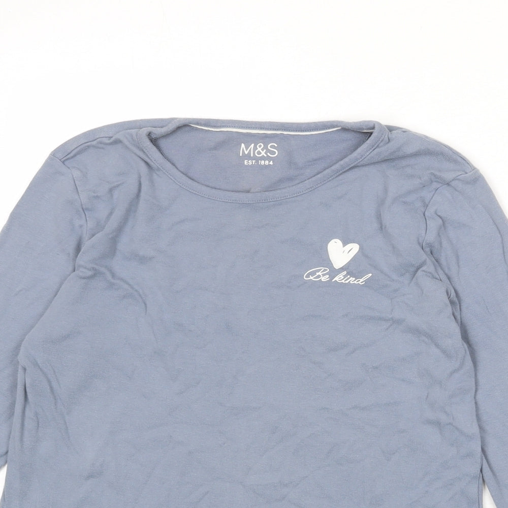Marks and Spencer Girls Blue Cotton Basic T-Shirt Size 14-15 Years Round Neck Pullover - Be Kind