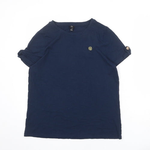 River Island Womens Blue 100% Cotton Basic T-Shirt Size 14 Round Neck