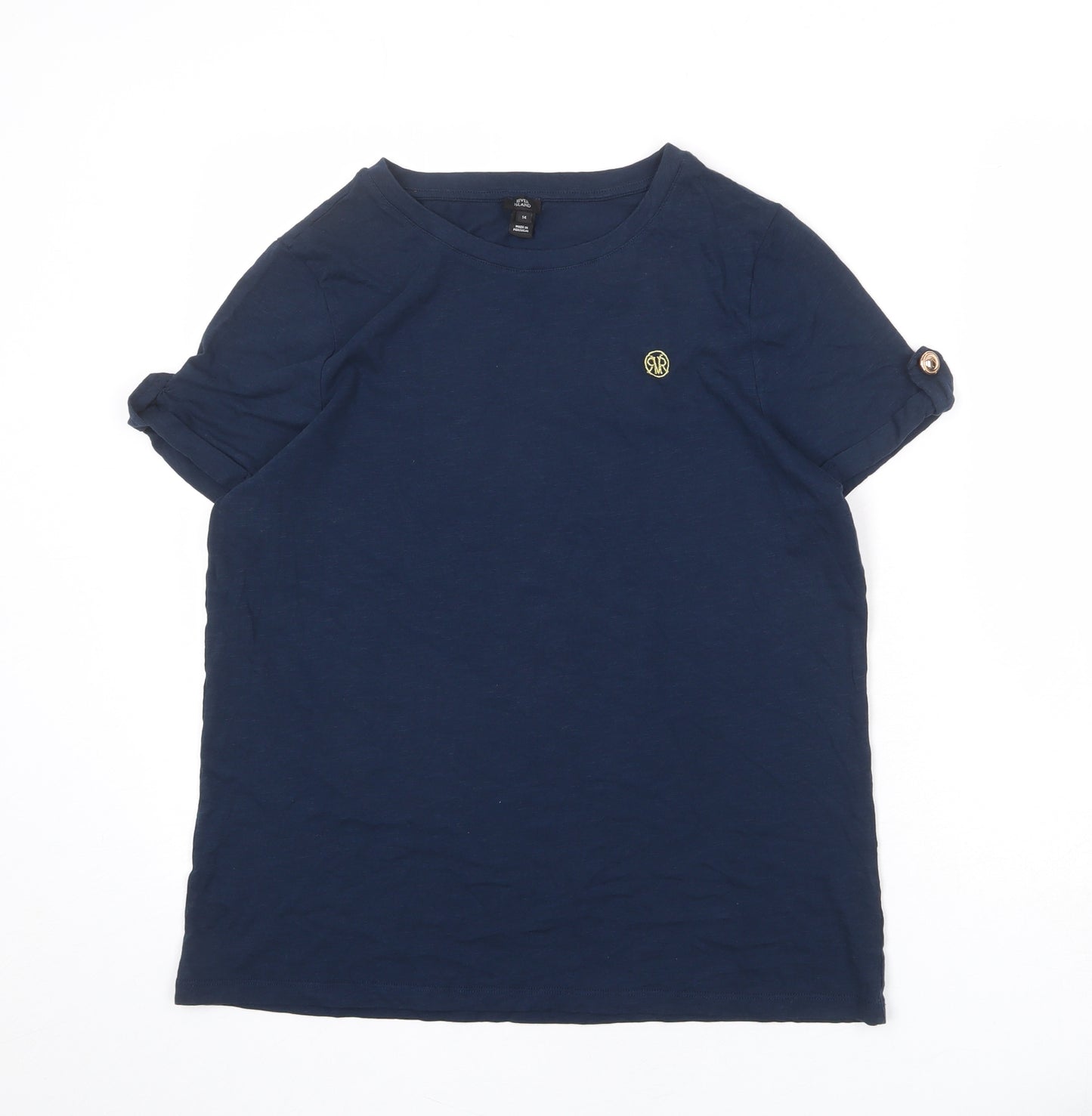 River Island Womens Blue 100% Cotton Basic T-Shirt Size 14 Round Neck