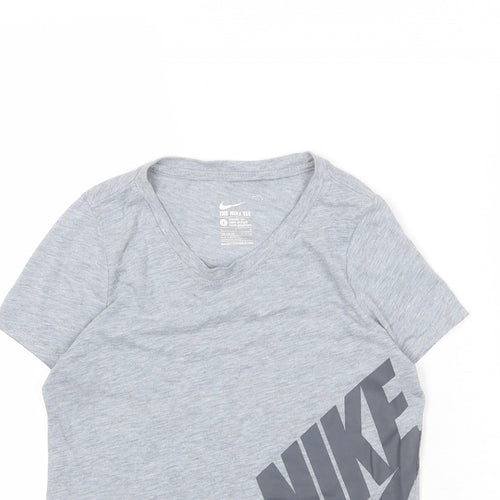 Nike Girls Grey Polyester Basic T-Shirt Size L Round Neck Pullover