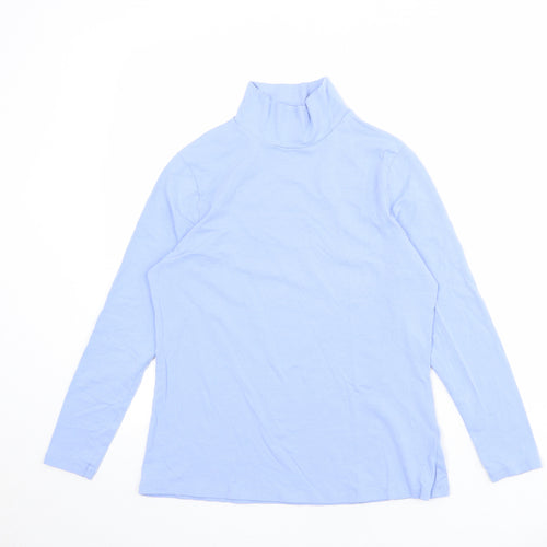 Marks and Spencer Womens Blue Cotton Basic T-Shirt Size 14 High Neck