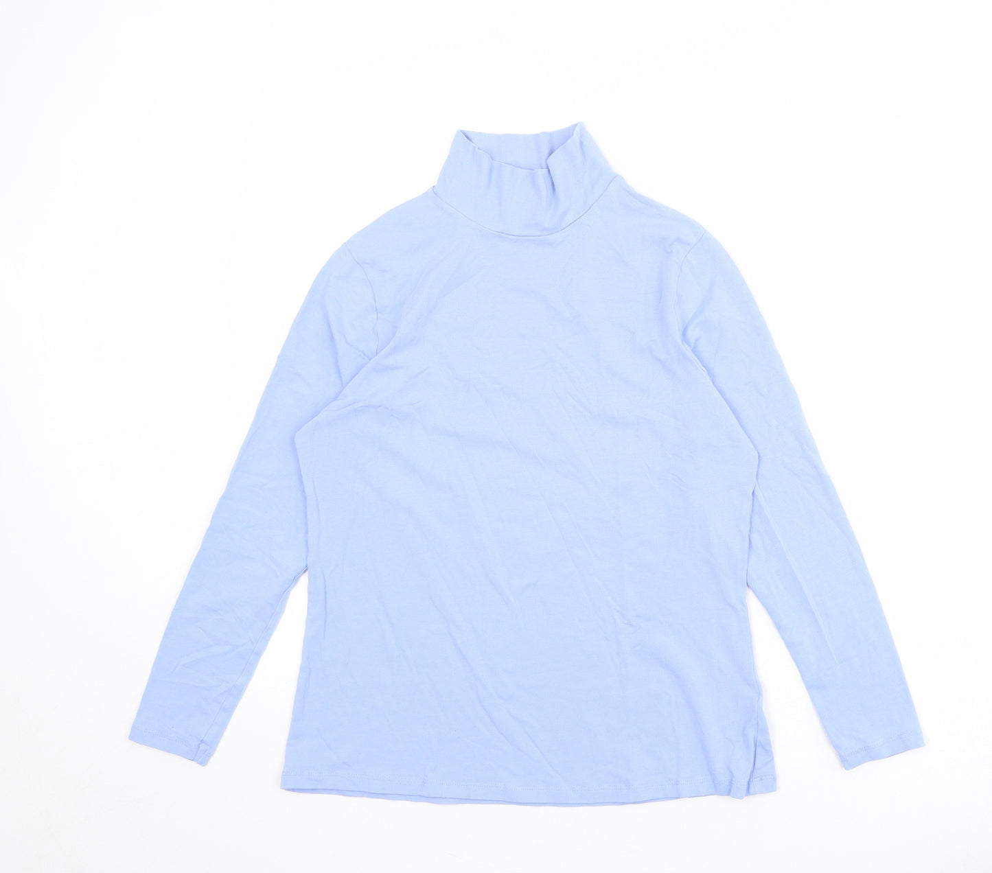 Marks and Spencer Womens Blue Cotton Basic T-Shirt Size 14 High Neck