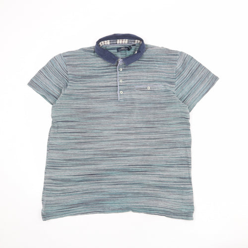 NEXT Mens Multicoloured Striped 100% Cotton Polo Size L Collared Button