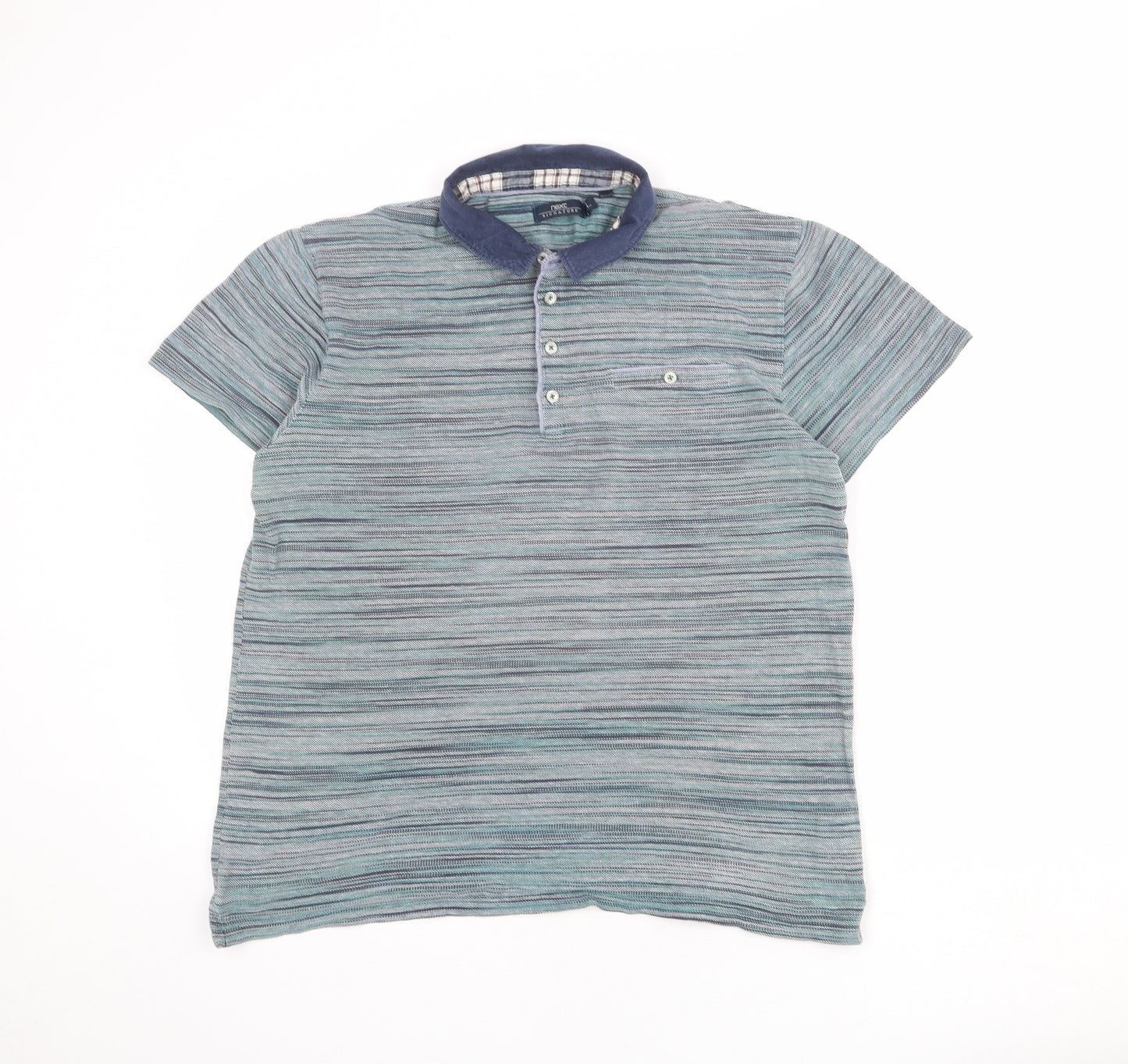 NEXT Mens Multicoloured Striped 100% Cotton Polo Size L Collared Button