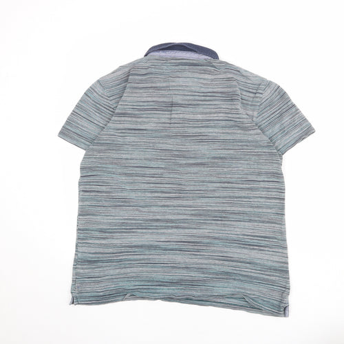NEXT Mens Multicoloured Striped 100% Cotton Polo Size L Collared Button