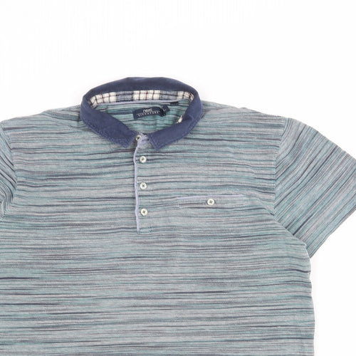 NEXT Mens Multicoloured Striped 100% Cotton Polo Size L Collared Button