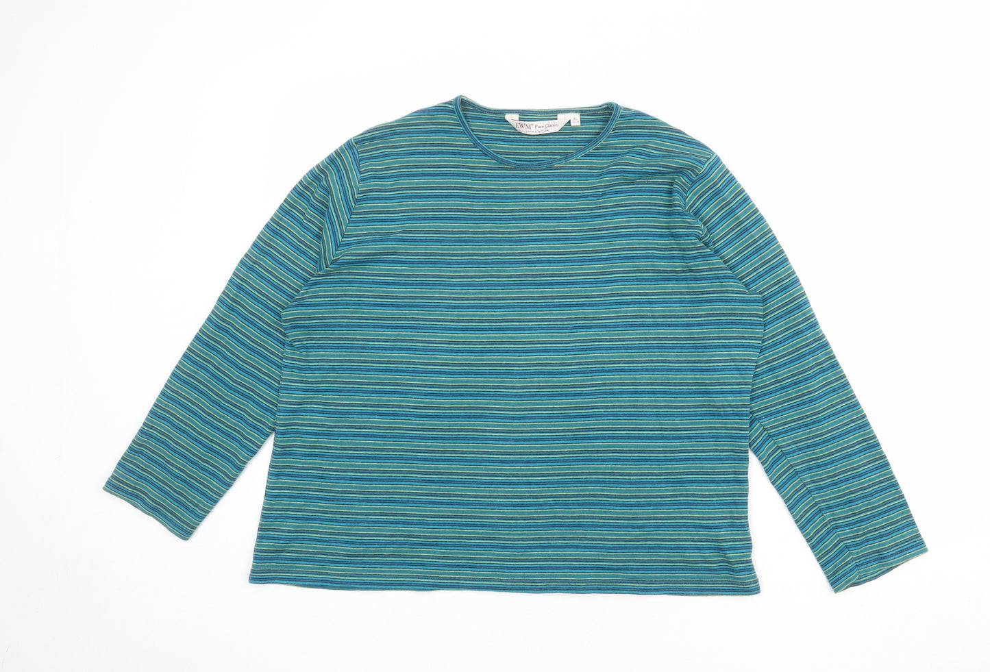EWM Womens Multicoloured Striped 100% Cotton Basic T-Shirt Size 22 Crew Neck - Size 22-24