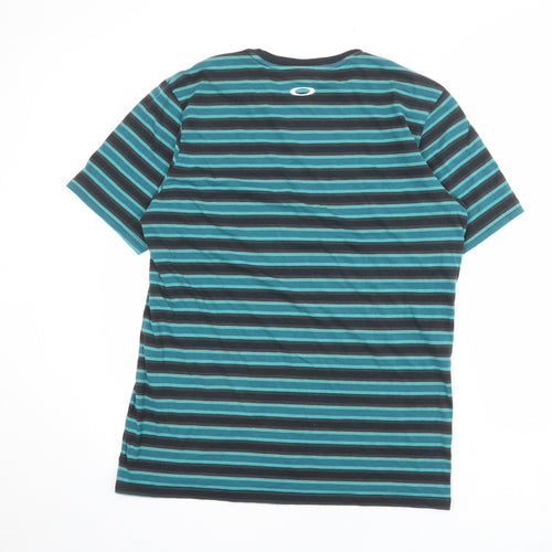 Oakley Mens Multicoloured Striped Polyester T-Shirt Size L Round Neck