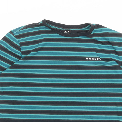 Oakley Mens Multicoloured Striped Polyester T-Shirt Size L Round Neck