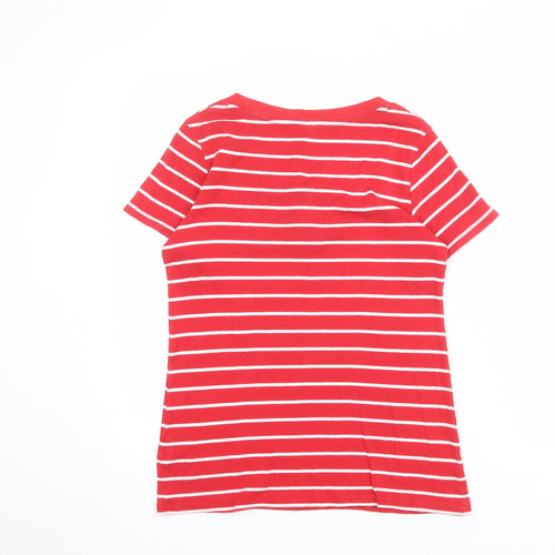 Marks and Spencer Womens Red Striped 100% Cotton Basic T-Shirt Size 14 Henley