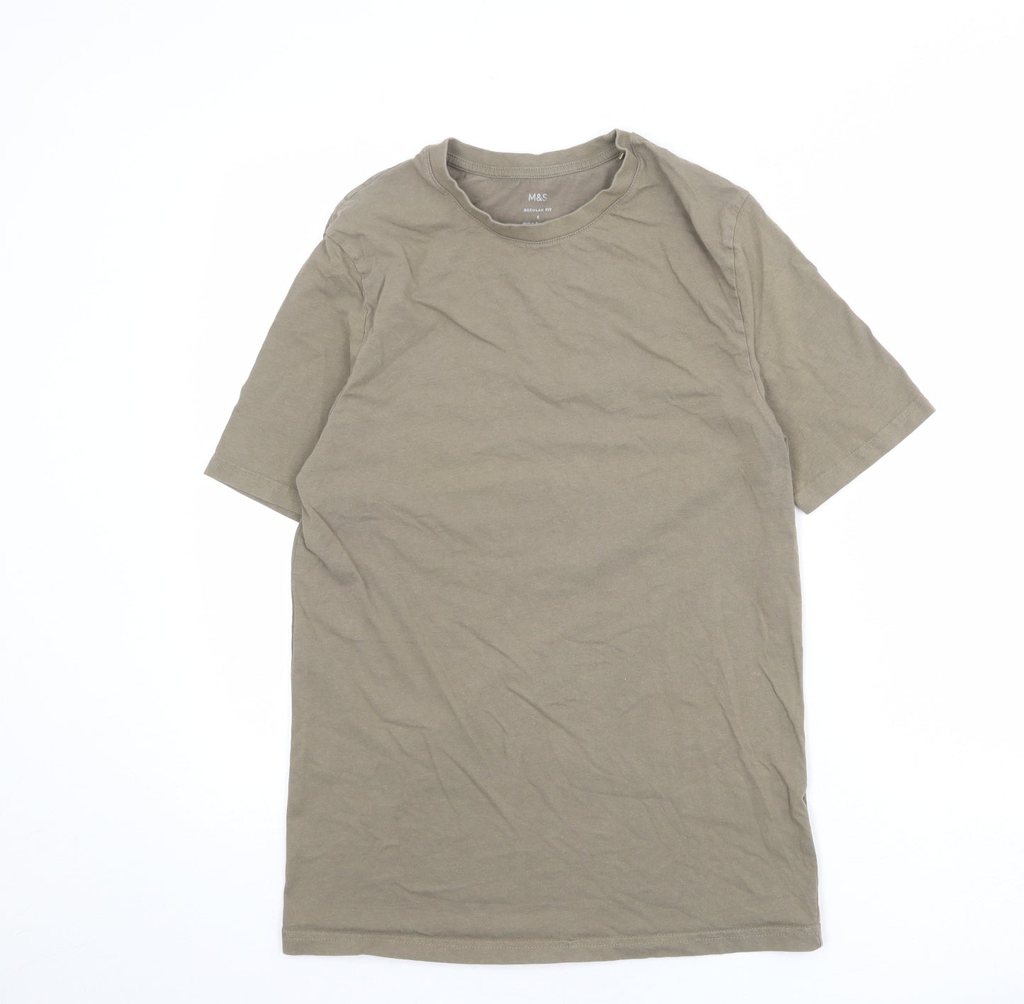 Marks and Spencer Mens Brown Cotton T-Shirt Size S Round Neck