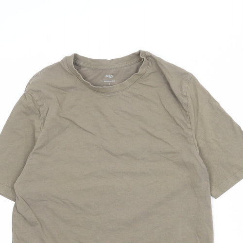 Marks and Spencer Mens Brown Cotton T-Shirt Size S Round Neck