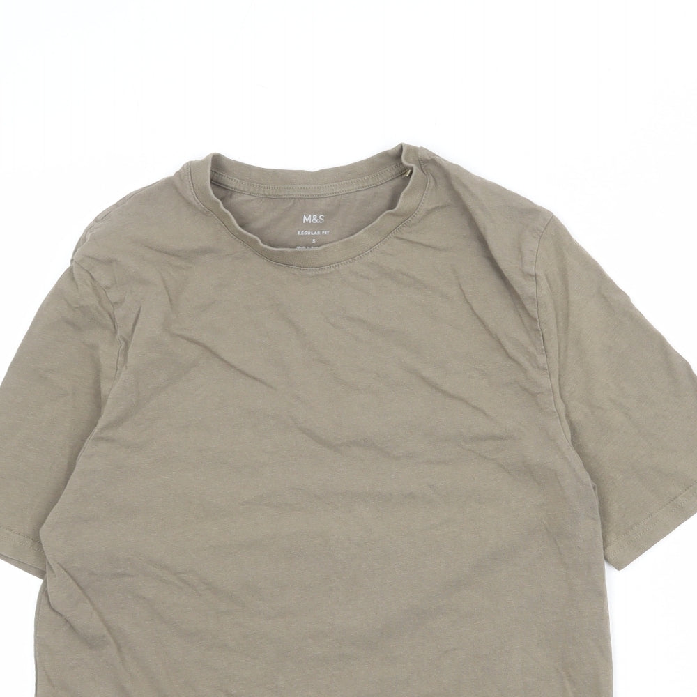 Marks and Spencer Mens Brown Cotton T-Shirt Size S Round Neck