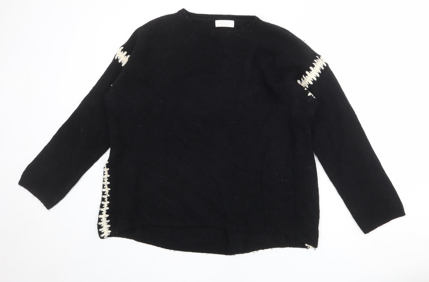 The White Company Womens Black Round Neck Cotton Pullover Jumper Size M
