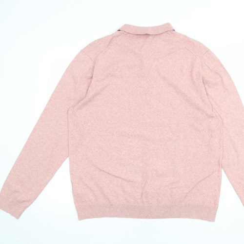Marks and Spencer Mens Pink Cotton Polo Size L Collared Button