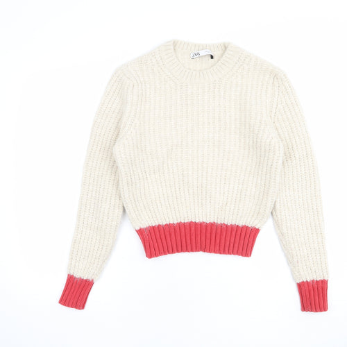 Zara Womens Beige Round Neck Acrylic Pullover Jumper Size S