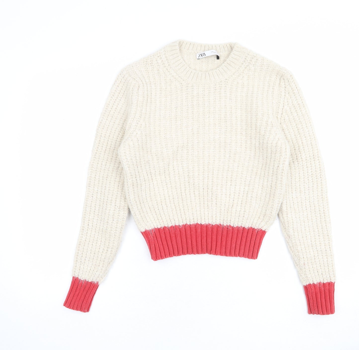 Zara Womens Beige Round Neck Acrylic Pullover Jumper Size S