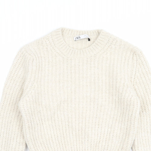 Zara Womens Beige Round Neck Acrylic Pullover Jumper Size S
