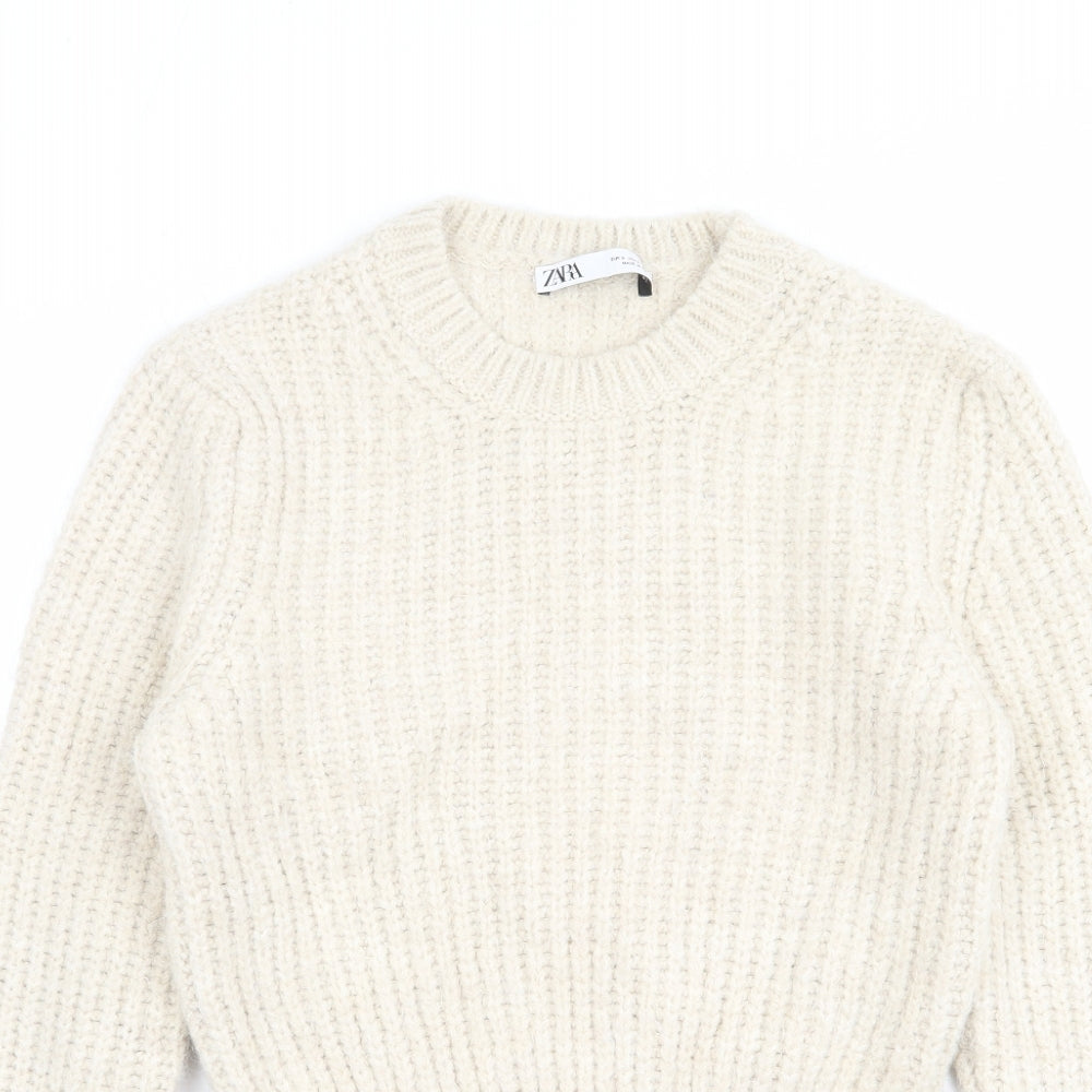 Zara Womens Beige Round Neck Acrylic Pullover Jumper Size S