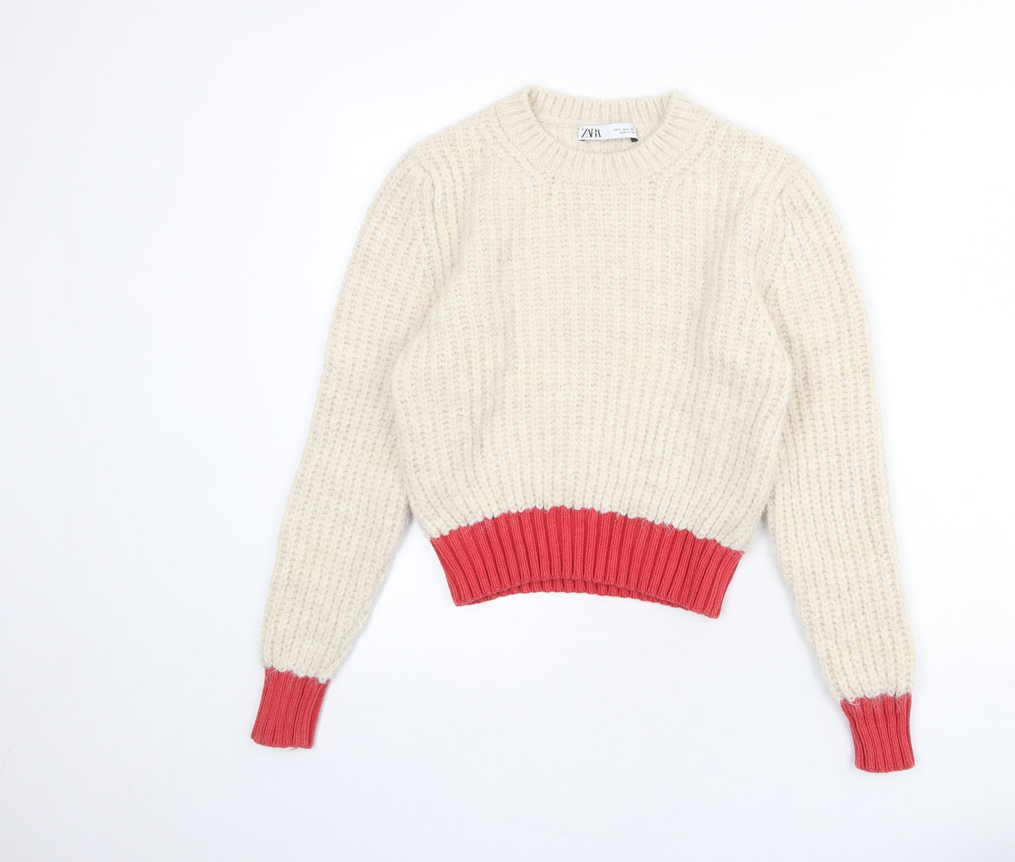 Zara Womens Beige Round Neck Acrylic Pullover Jumper Size S