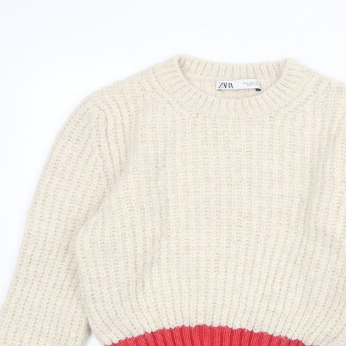 Zara Womens Beige Round Neck Acrylic Pullover Jumper Size S