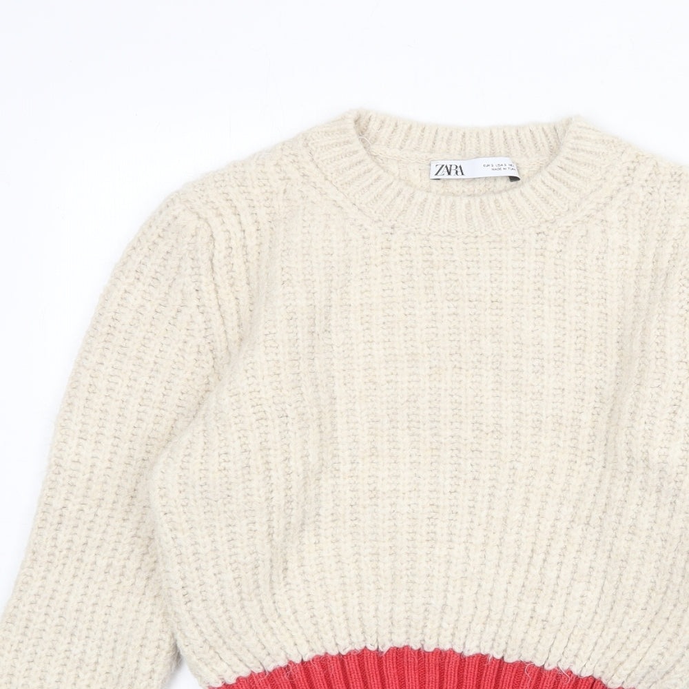Zara Womens Beige Round Neck Acrylic Pullover Jumper Size S
