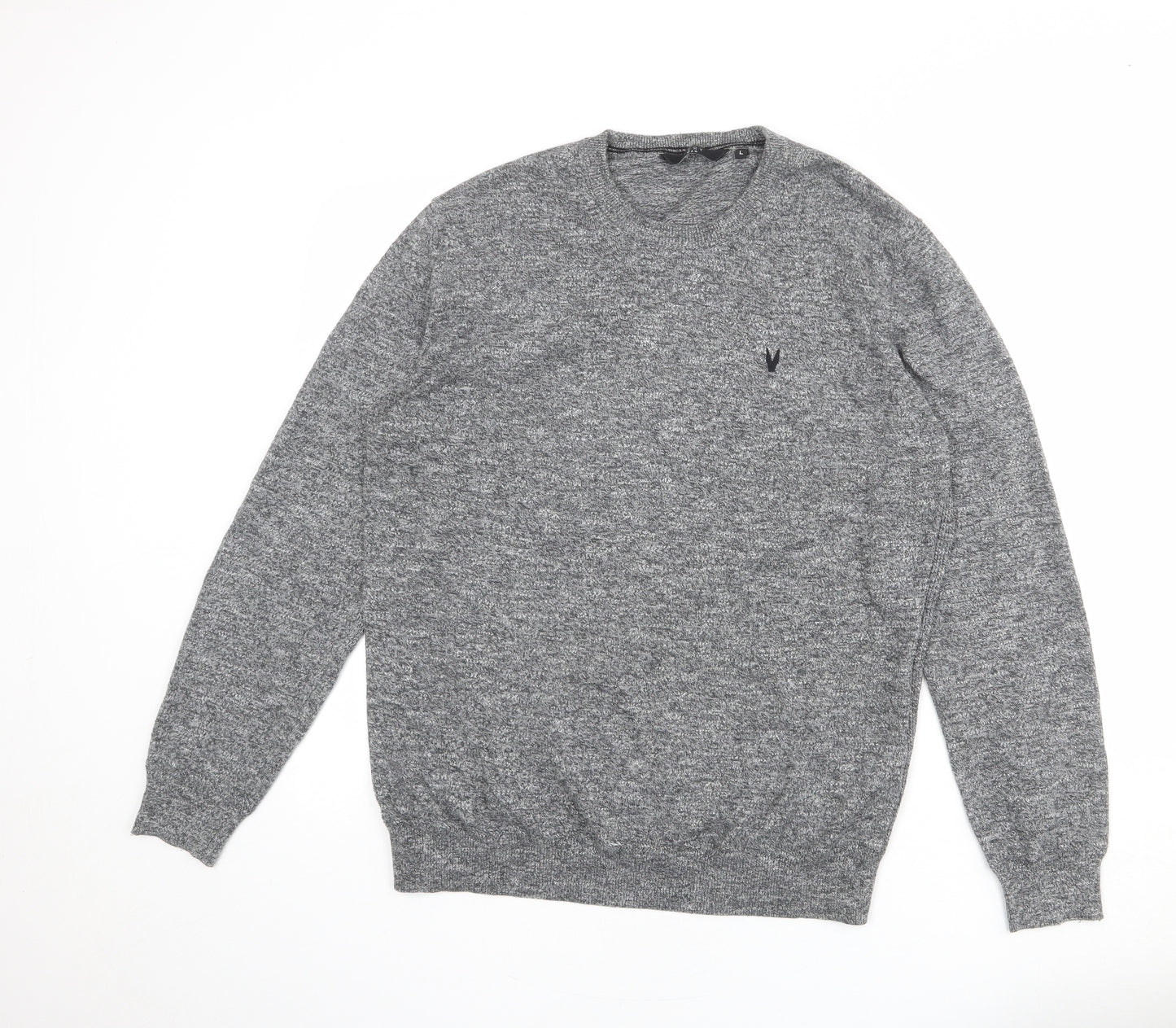 Very Mens Grey Round Neck Cotton Pullover Jumper Size L Long Sleeve