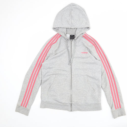 adidas Womens Grey Cotton Full Zip Hoodie Size L Zip
